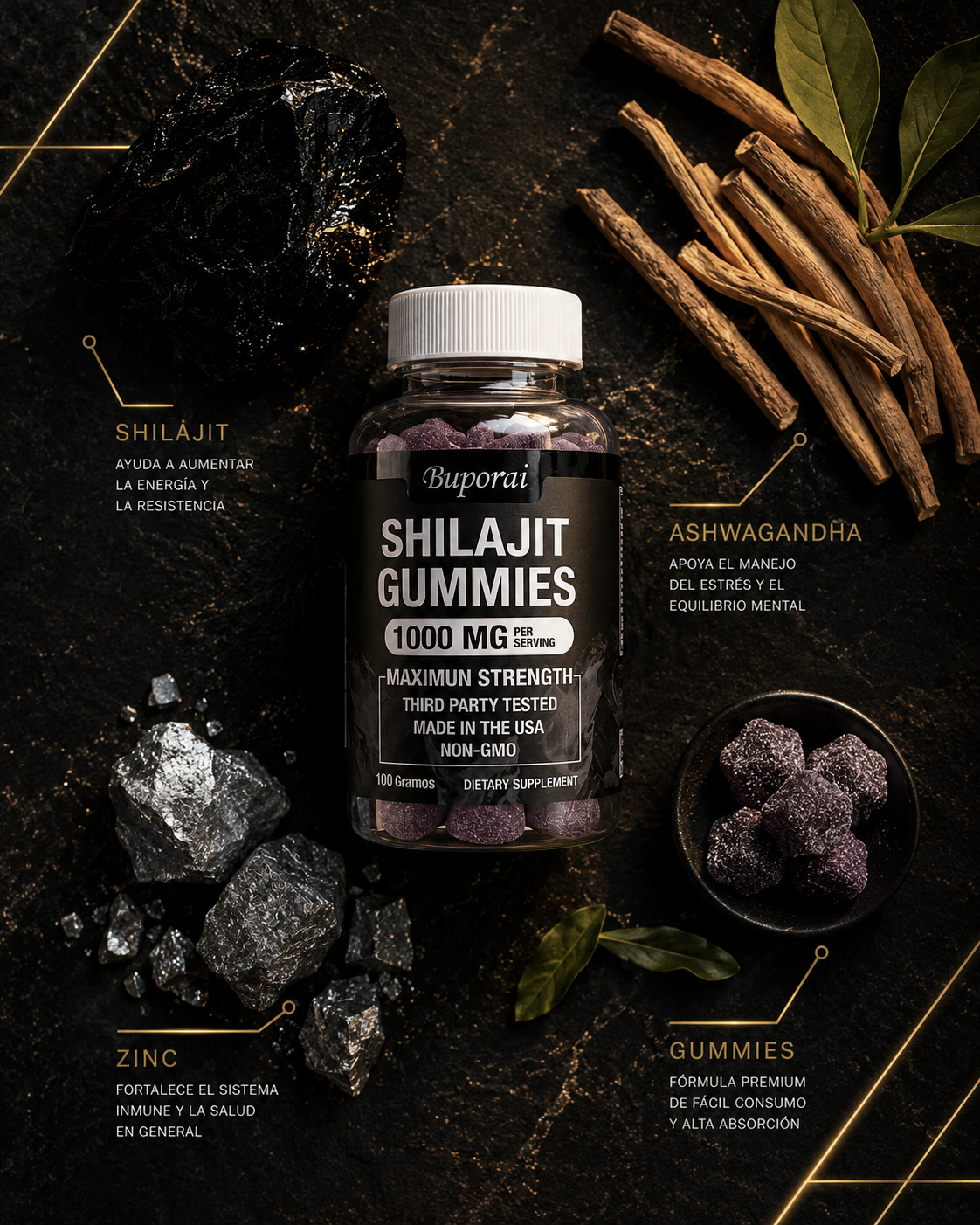 Gomitas de Shilajit 1000mg — Potencia Natural para Él