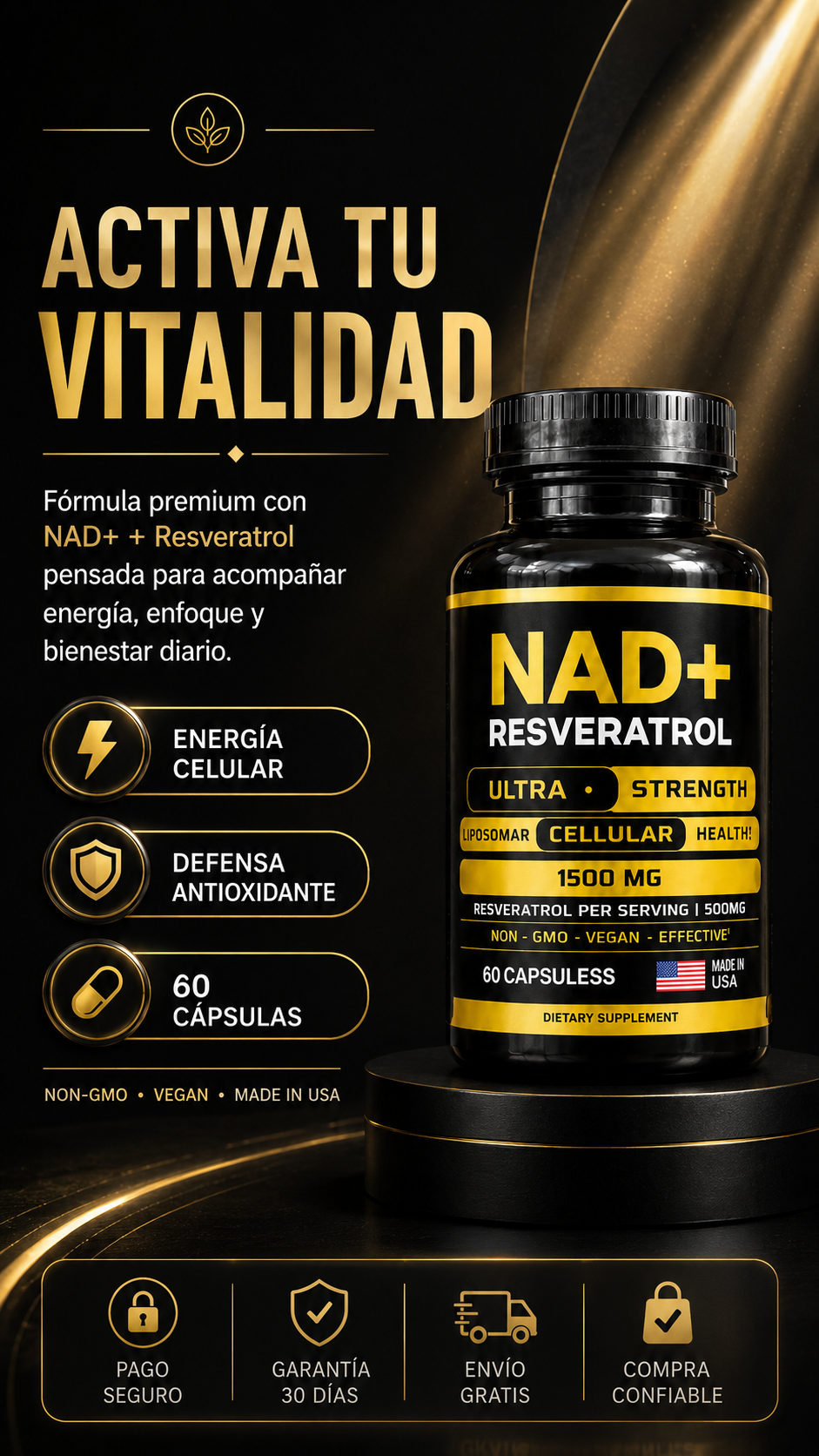 NAD + RESVERATROL AMERICANO 60 CAPSULAS